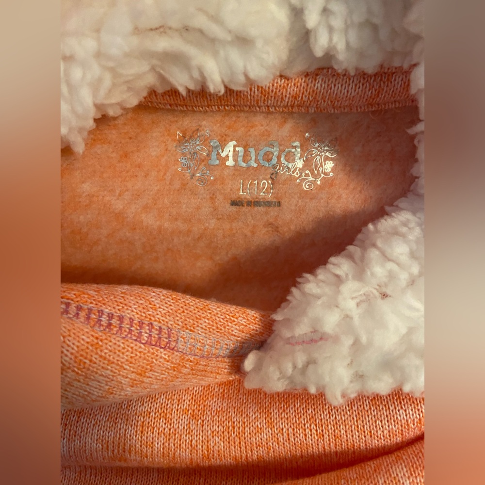 Girls Mudd Pullover Hoodie-Sherpa lined hood-Peach Sorbet-Girls Size L (12)-NWT! - Picture 4 of 5